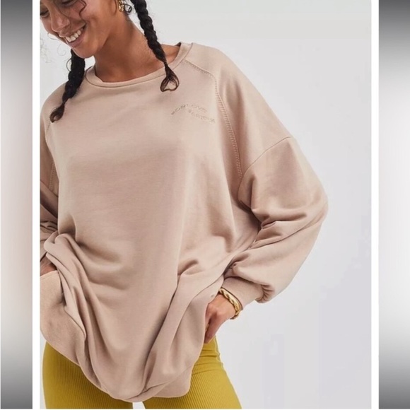 For Love And Lemons Tops - For Love and Lemons Alex Oversized crewneck Pullover Sweatshirt Tan Embroidered